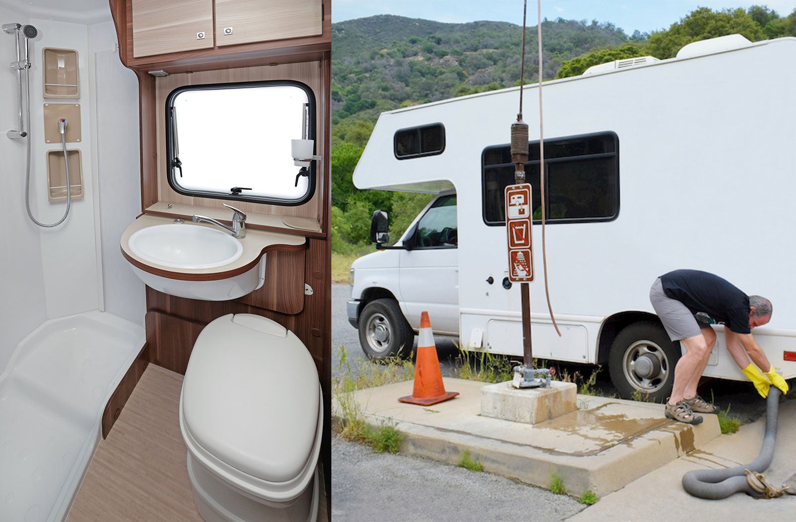 Portable RV/camper toilet and holding tank setup in Rochester, New Hampshire